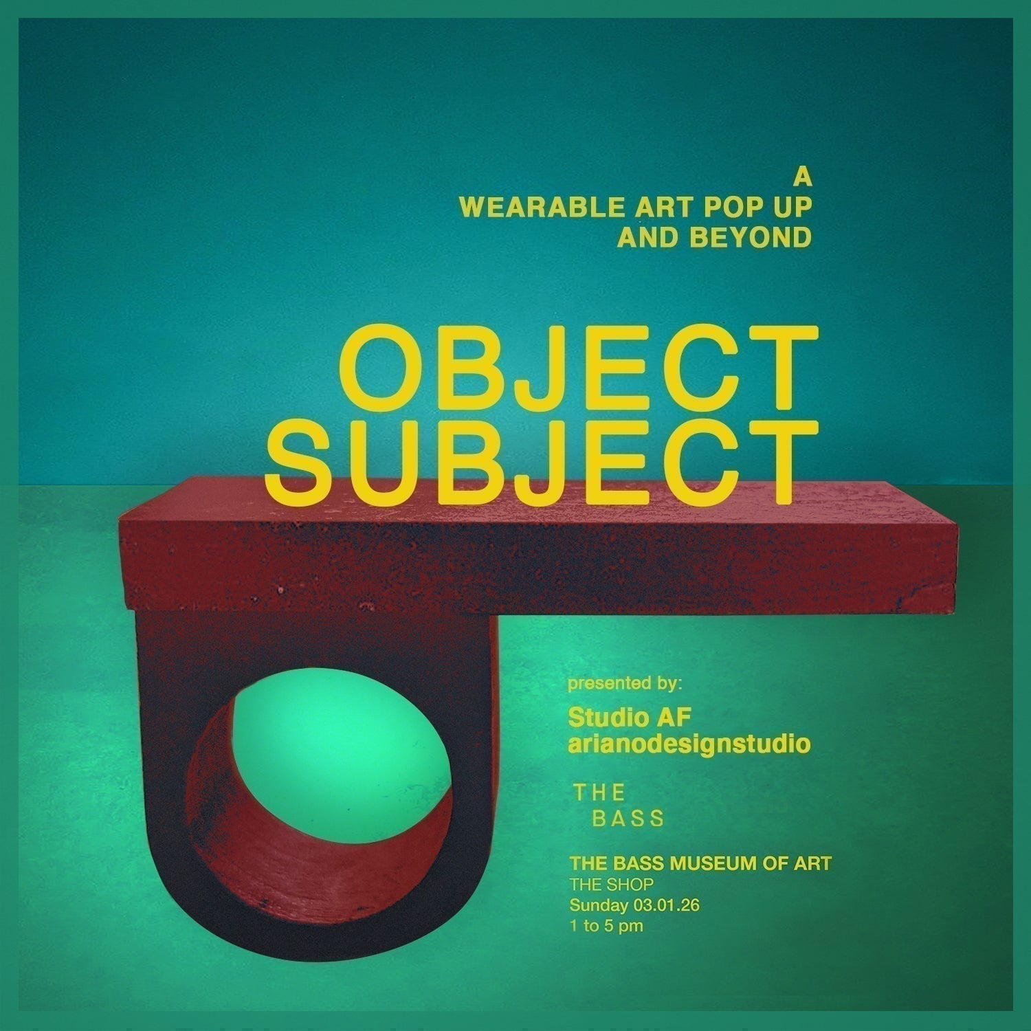  Object Subject is an event celebrating the intersection of design and fine art through a curated collection of one-of-a-kind artist-intervened rings. Presented by Studio AF and Ariano Designs at The Bass Museum. 